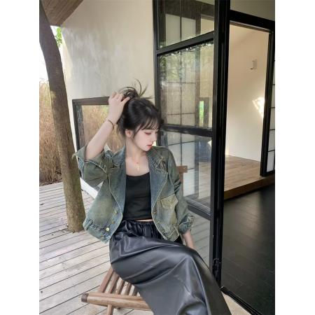 FA53957# 牛仔复古设计立领休闲秋季新款宽松时尚短款小众上衣外套夹克 服裝批發女裝批發服飾貨源