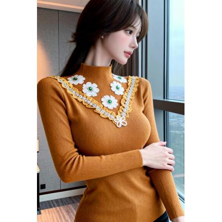 FA53961# 立领修身显瘦打底长袖针织衫常规款 服裝批發女裝批發服飾貨源