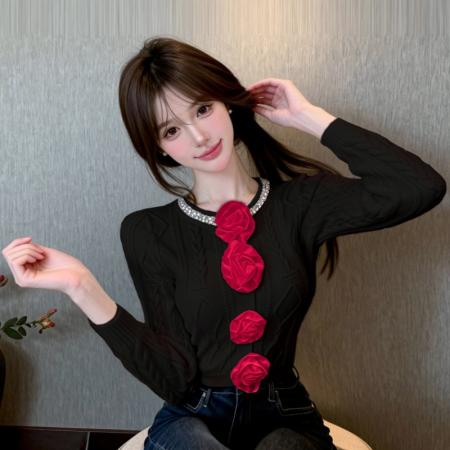 FA53962# 圆领修身显瘦高腰长袖毛衣短款露脐 服裝批發女裝批發服飾貨源