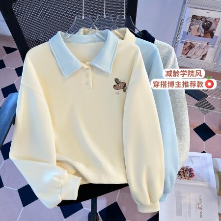 FA53965# 早春新款女装卫衣POLO领翻领宽松套头长袖上衣 服裝批發女裝批發服飾貨源