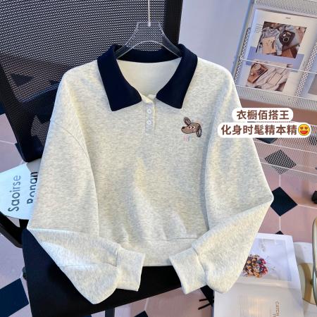 FA53965# 早春新款女装卫衣POLO领翻领宽松套头长袖上衣 服裝批發女裝批發服飾貨源