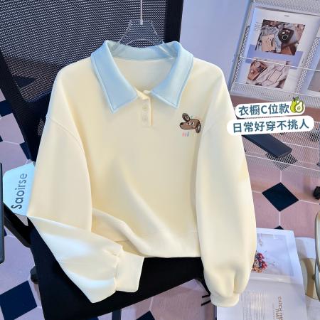 FA53965# 早春新款女装卫衣POLO领翻领宽松套头长袖上衣 服裝批發女裝批發服飾貨源