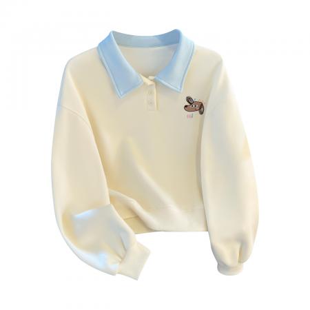 FA53965# 早春新款女装卫衣POLO领翻领宽松套头长袖上衣 服裝批發女裝批發服飾貨源