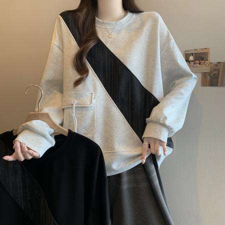 FA53969# 春新款宽松休闲遮肉显瘦女装简约百搭圆领长袖卫衣女上衣 服裝批發女裝批發服飾貨源