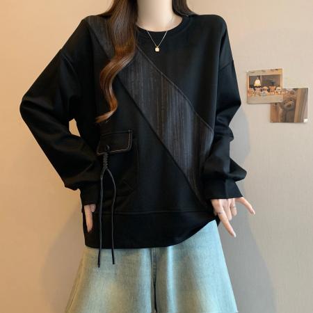 FA53969# 春新款宽松休闲遮肉显瘦女装简约百搭圆领长袖卫衣女上衣 服裝批發女裝批發服飾貨源