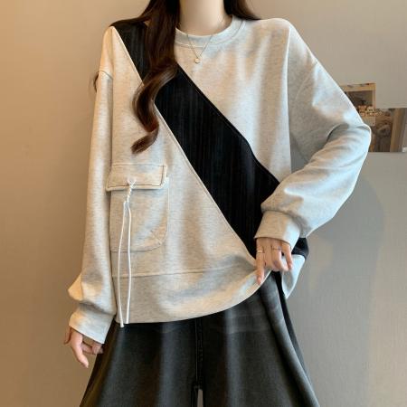 FA53969# 春新款宽松休闲遮肉显瘦女装简约百搭圆领长袖卫衣女上衣 服裝批發女裝批發服飾貨源