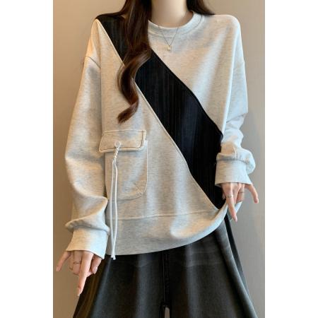 FA53969# 春新款宽松休闲遮肉显瘦女装简约百搭圆领长袖卫衣女上衣 服裝批發女裝批發服飾貨源