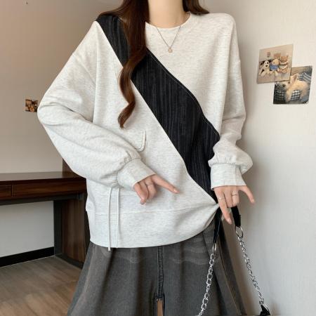 FA53969# 春新款宽松休闲遮肉显瘦女装简约百搭圆领长袖卫衣女上衣 服裝批發女裝批發服飾貨源