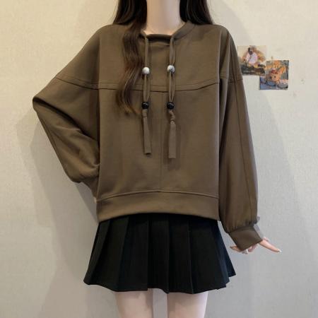 FA53970# 大码轻奢女装秋冬季新款时尚暗黑系圆领卫衣抽绳上衣 服裝批發女裝批發服飾貨源