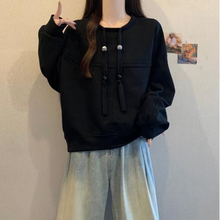 FA53970# 大码轻奢女装秋冬季新款时尚暗黑系圆领卫衣抽绳上衣 服裝批發女裝批發服飾貨源