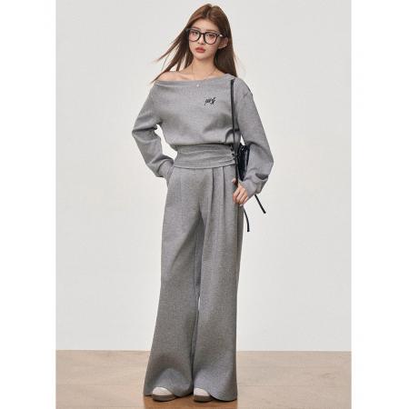 FA53976# 韩系运动休闲短款收腰上衣收腰斜肩 服裝批發女裝批發服飾貨源