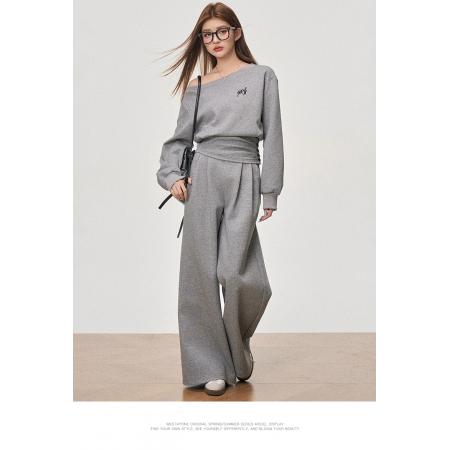 FA53976# 韩系运动休闲短款收腰上衣收腰斜肩 服裝批發女裝批發服飾貨源