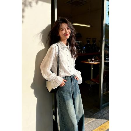 FA53979# 春装新款重工水钻白衬衫 服裝批發女裝批發服飾貨源