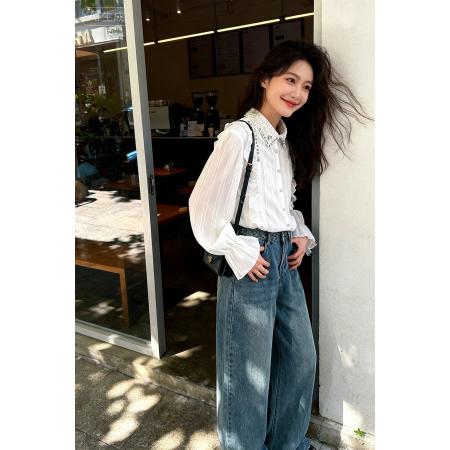 FA53979# 春装新款重工水钻白衬衫 服裝批發女裝批發服飾貨源