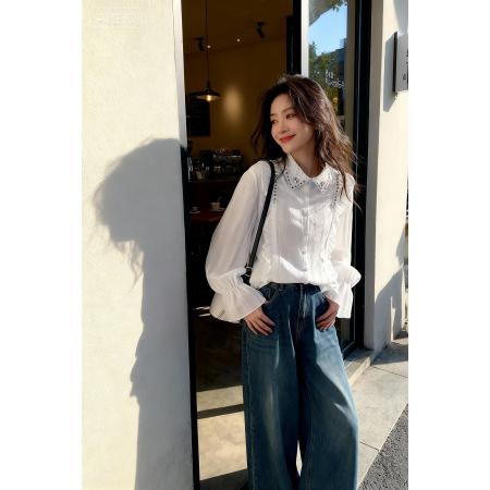 FA53979# 春装新款重工水钻白衬衫 服裝批發女裝批發服飾貨源