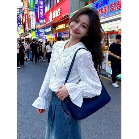 FA53980# 气质娃娃领衬衫女早春新品设计感重工长袖衬衫甜美上衣 服裝批發女裝批發服飾貨源