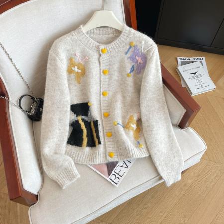 FA53985# 秋冬季新款趣味小清新软糯毛衣女宽松百搭洋气舒适显瘦外套 服裝批發女裝批發服飾貨源