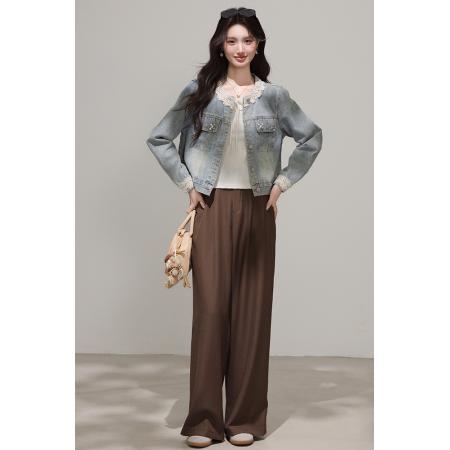 FA53993# 春季新款韩版蕾丝花边拼接短款牛仔外套女长袖小个子夹克 服裝批發女裝批發服飾貨源