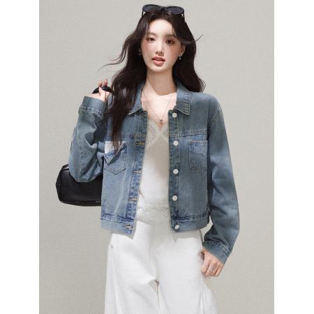 FA53995# 复古休闲牛仔外套女新款春秋季小个子短款夹克百搭上衣 服裝批發女裝批發服飾貨源