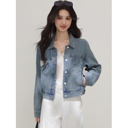FA53995# 复古休闲牛仔外套女新款春秋季小个子短款夹克百搭上衣 服裝批發女裝批發服飾貨源