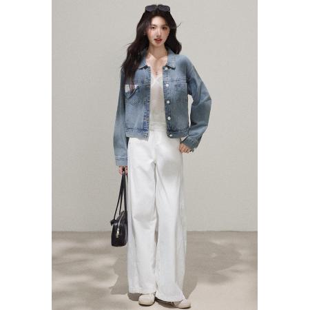 FA53995# 复古休闲牛仔外套女新款春秋季小个子短款夹克百搭上衣 服裝批發女裝批發服飾貨源