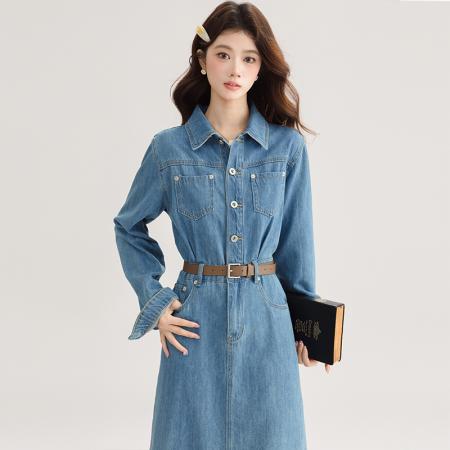 FA54000# 春装新款牛仔裙连衣裙后开叉女直筒裙气质收腰显瘦长裙子 服裝批發女裝批發服飾貨源