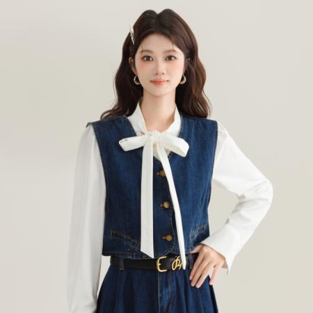 FA54003# 复古牛仔马甲套装女春新款韩版轻熟风设计感半身裙两件套 服裝批發女裝批發服飾貨源