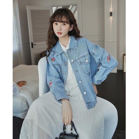 FA54005# 刺绣牛仔外套女短款韩版春季新款宽松小个子上衣女 服裝批發女裝批發服飾貨源
