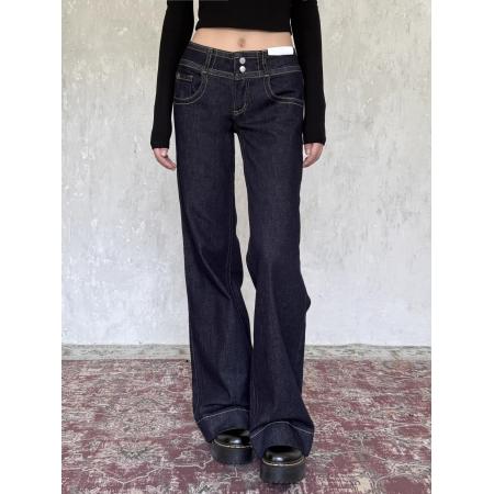 FA54012# 丹宁原牛色直筒牛仔裤女低腰宽松显瘦窄版长裤子 服裝批發女裝批發服飾貨源