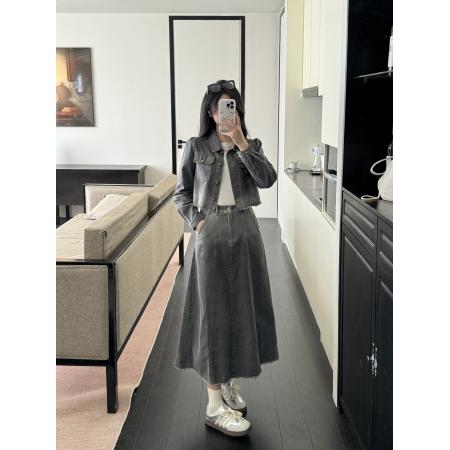 FA54018# 大码女装牛仔裙半身裙套装春季新款胖mm牛仔外套+长裙套装 服裝批發女裝批發服飾貨源