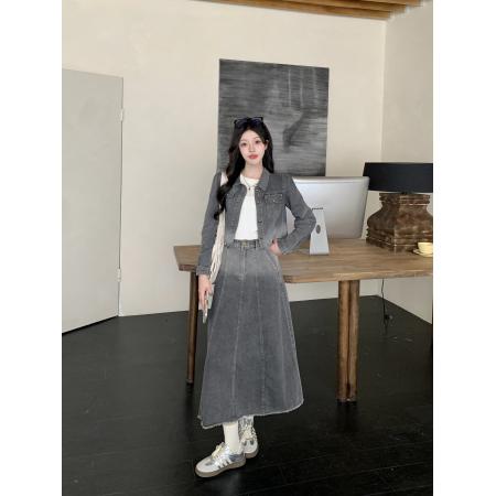 FA54018# 大码女装牛仔裙半身裙套装春季新款胖mm牛仔外套+长裙套装 服裝批發女裝批發服飾貨源