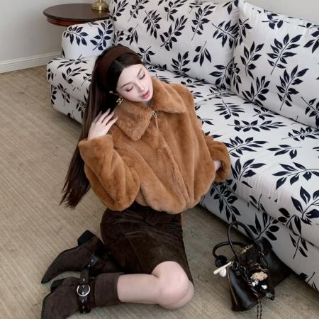 FA54020# 环保毛立领保暖好穿毛皮草外套+半裙 服裝批發女裝批發服飾貨源