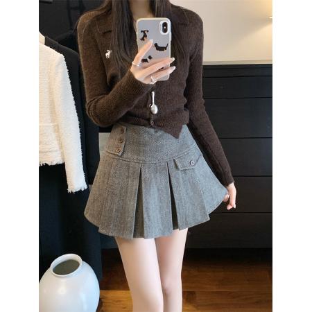 FA54021# ～春小众复古格纹半身裙气质高腰显瘦百搭a字短裙百褶裙 服裝批發女裝批發服飾貨源