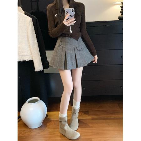 FA54021# ～春小众复古格纹半身裙气质高腰显瘦百搭a字短裙百褶裙 服裝批發女裝批發服飾貨源