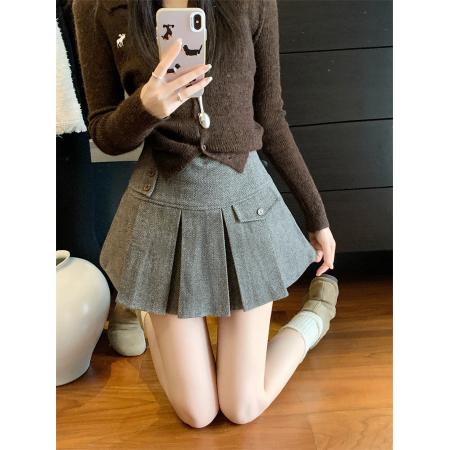 FA54021# ～春小众复古格纹半身裙气质高腰显瘦百搭a字短裙百褶裙 服裝批發女裝批發服飾貨源