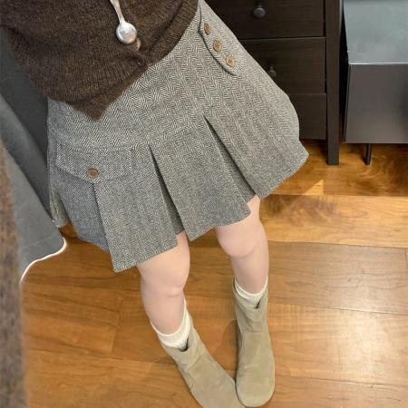 FA54021# ～春小众复古格纹半身裙气质高腰显瘦百搭a字短裙百褶裙 服裝批發女裝批發服飾貨源