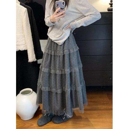 FA54022# ～春法式温柔风波点蛋糕半身裙女高腰A字蛋糕长裙 服裝批發女裝批發服飾貨源