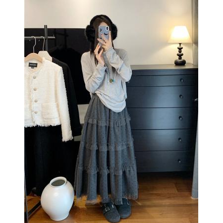 FA54022# ～春法式温柔风波点蛋糕半身裙女高腰A字蛋糕长裙 服裝批發女裝批發服飾貨源