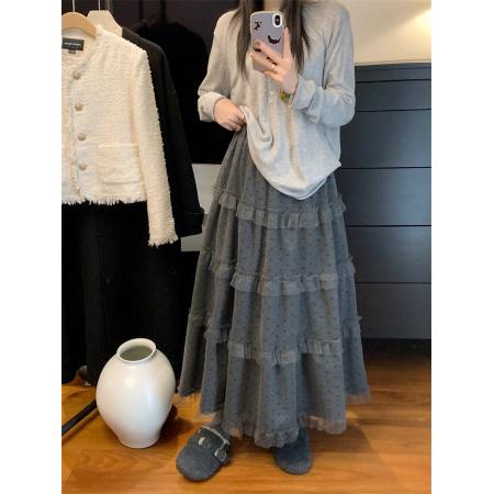 FA54022# ～春法式温柔风波点蛋糕半身裙女高腰A字蛋糕长裙 服裝批發女裝批發服飾貨源