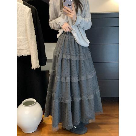 FA54022# ～春法式温柔风波点蛋糕半身裙女高腰A字蛋糕长裙 服裝批發女裝批發服飾貨源