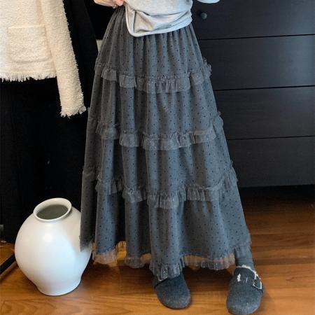 FA54022# ～春法式温柔风波点蛋糕半身裙女高腰A字蛋糕长裙 服裝批發女裝批發服飾貨源