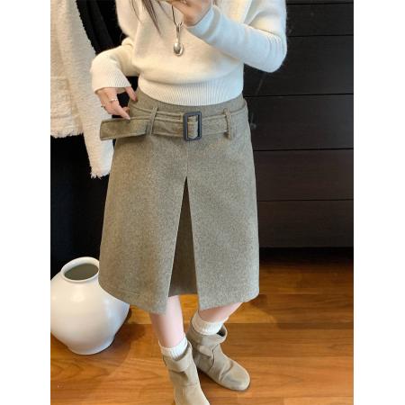 FA54023# ～春韩系温柔时尚杏色针织衫上衣半身裙两件套装 服裝批發女裝批發服飾貨源