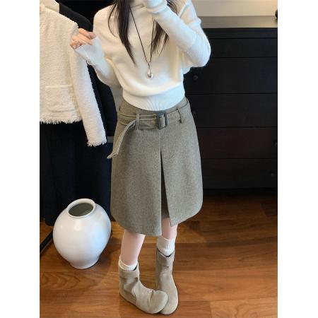 FA54023# ～春韩系温柔时尚杏色针织衫上衣半身裙两件套装 服裝批發女裝批發服飾貨源