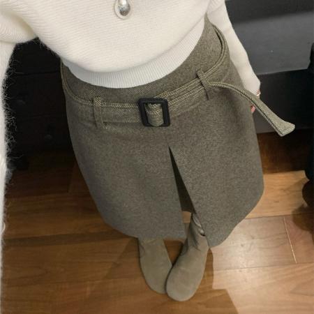 FA54023# ～春韩系温柔时尚杏色针织衫上衣半身裙两件套装 服裝批發女裝批發服飾貨源