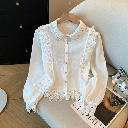 FA54025# 小香风重工钉珠蕾丝衬衫女早秋别致漂亮小衫气质甜美长袖上衣 服裝批發女裝批發服飾貨源