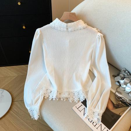 FA54025# 小香风重工钉珠蕾丝衬衫女早秋别致漂亮小衫气质甜美长袖上衣 服裝批發女裝批發服飾貨源