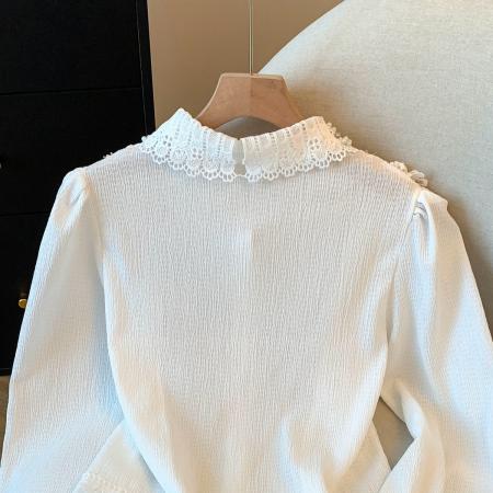 FA54025# 小香风重工钉珠蕾丝衬衫女早秋别致漂亮小衫气质甜美长袖上衣 服裝批發女裝批發服飾貨源