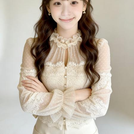 FA54047# 春季梦幻洛丽塔重工复古蕾丝波点上衣花边网纱拼接收腰衬衫 服裝批發女裝批發服飾貨源