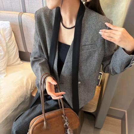 FA54051# 韩版高级感飘带西装短外套女春秋新款气质休闲显瘦小西服上衣 服裝批發女裝批發服飾貨源