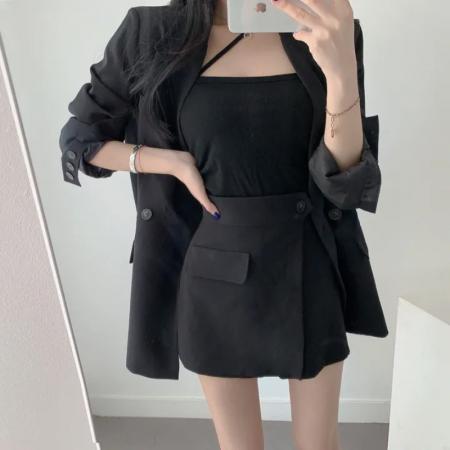 FA54052# 西装外套春秋新款韩版小个子气质百搭显瘦西服短裤裙两件套装 服裝批發女裝批發服飾貨源